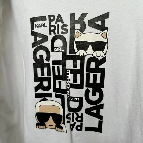 Karl Lagerfeld Paris Karl Choupette Graphic Cotton T-Shirt Men’s Medium White - Picture 10 of 10